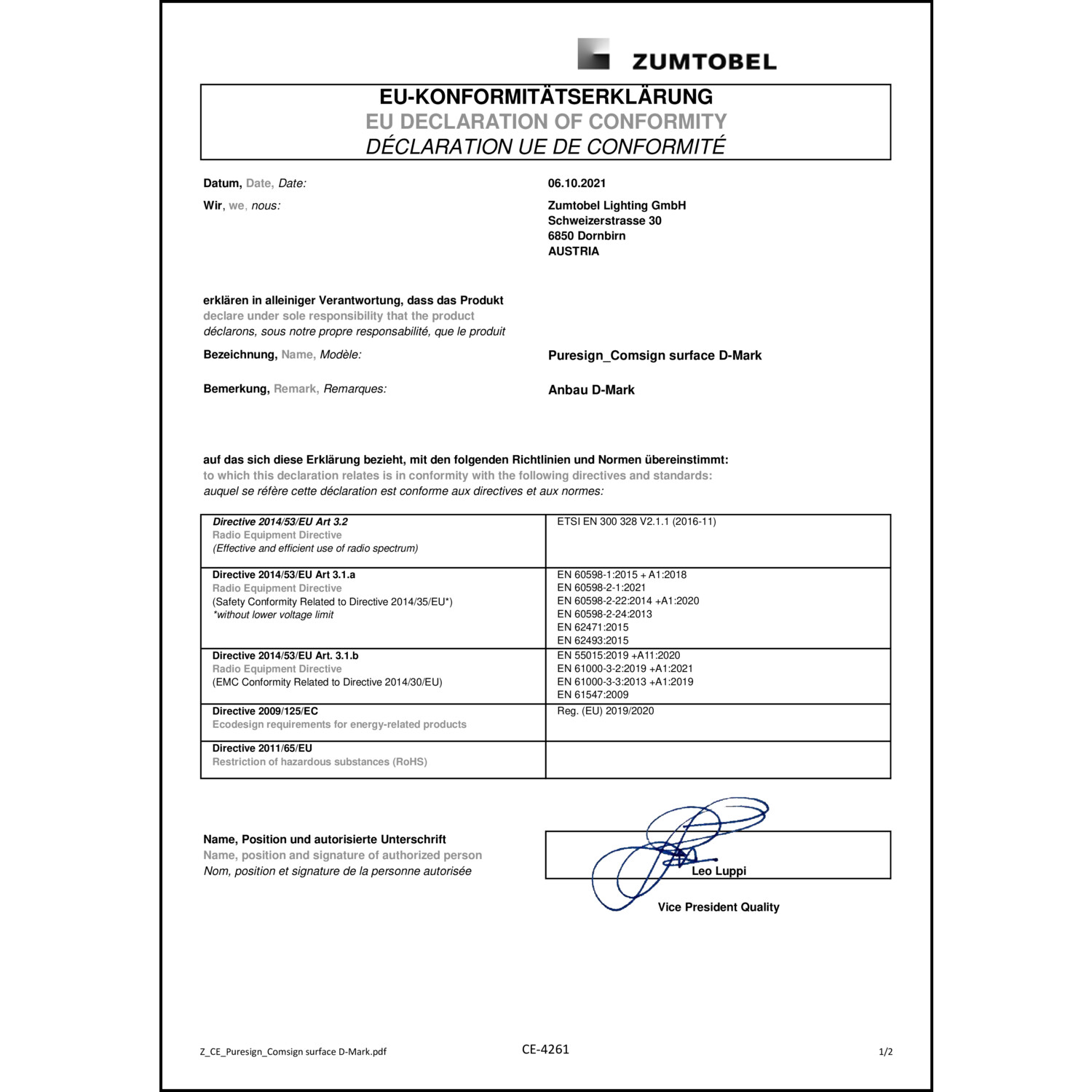 DOC CE-Erklärung (Declaration of conformity CE)