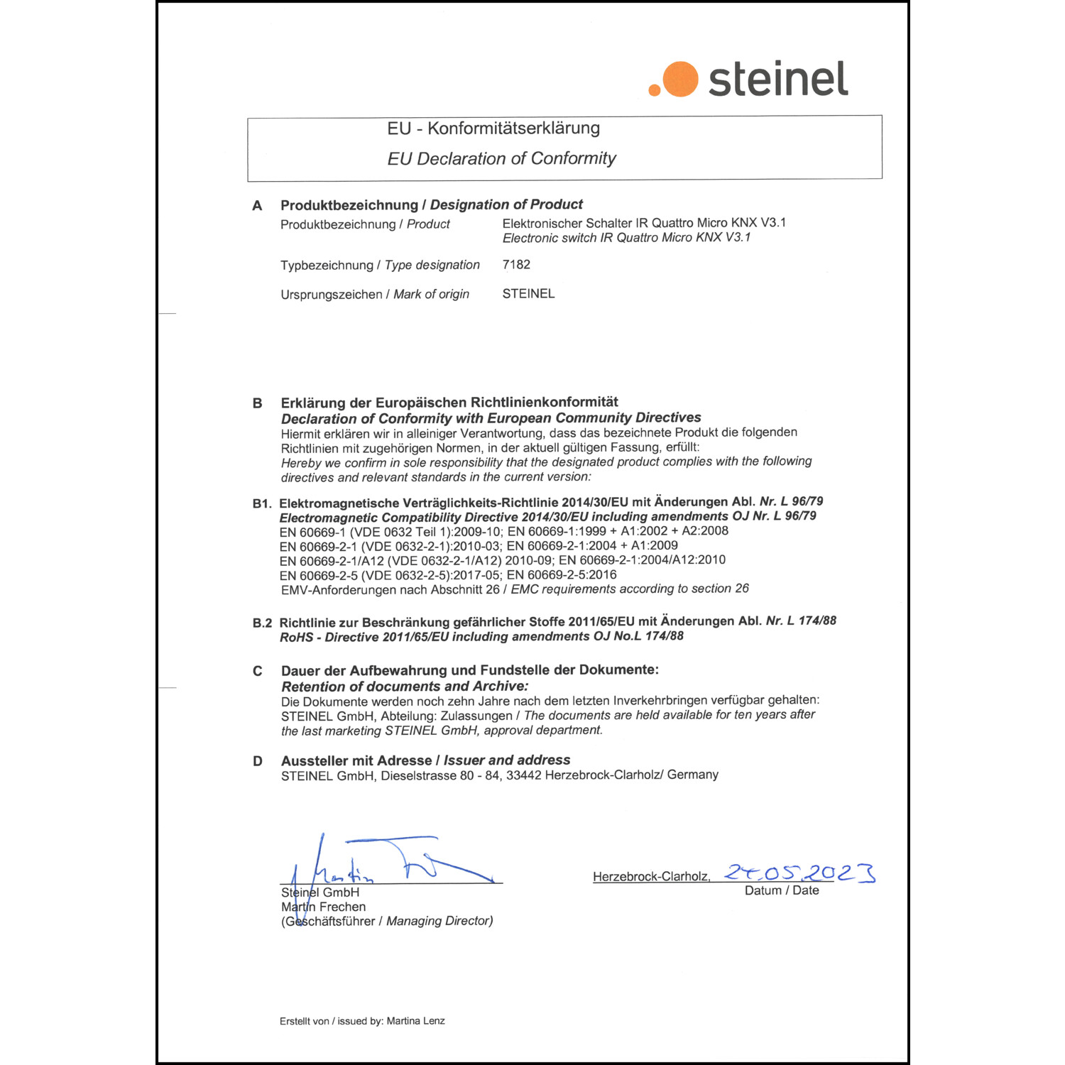 DOC CE-Erklärung (Declaration of conformity CE)