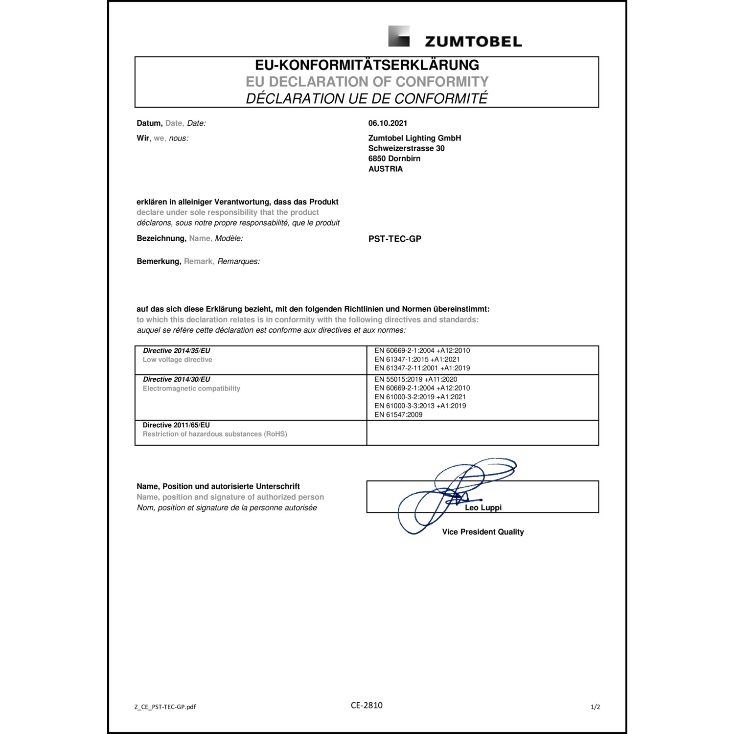 DOC CE-Erklärung (Declaration of conformity CE)