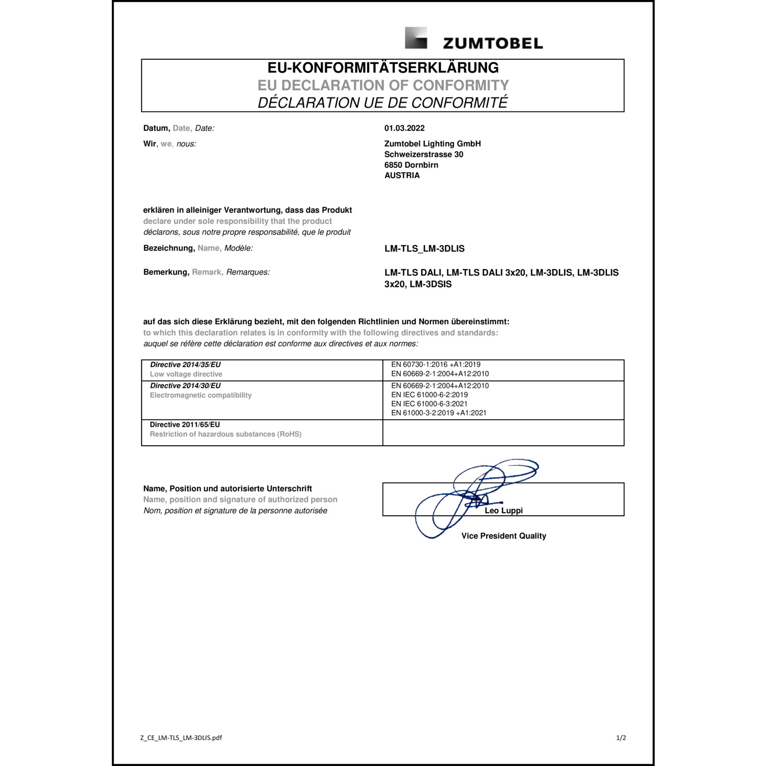 DOC CE-Erklärung (Declaration of conformity CE)