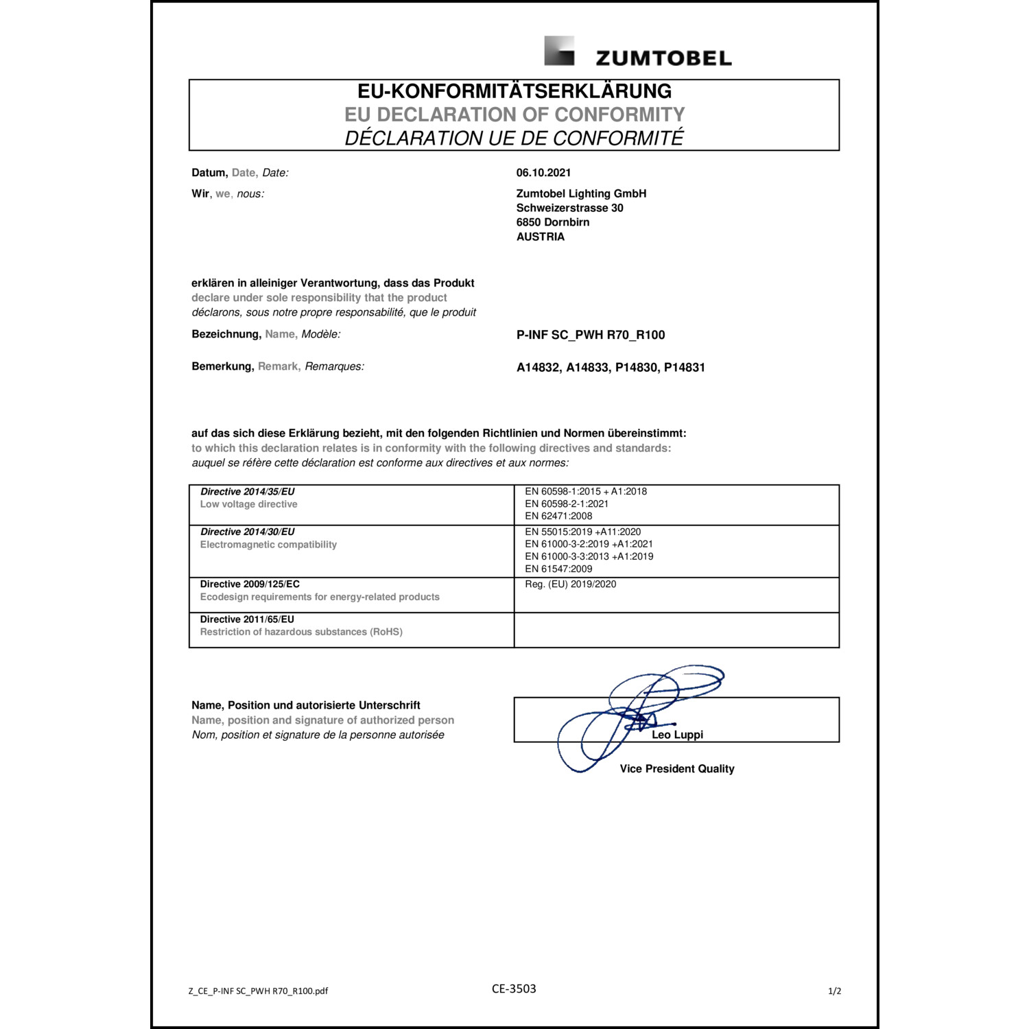 DOC CE-Erklärung (Declaration of conformity CE)