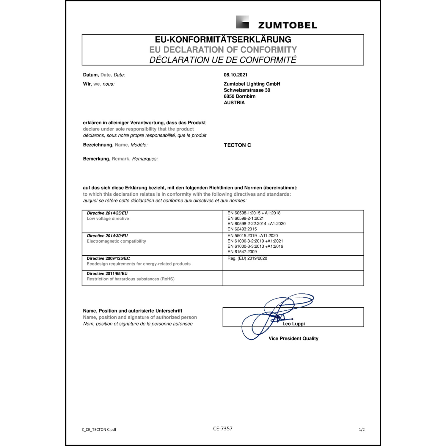 DOC CE-Erklärung (Declaration of conformity CE)