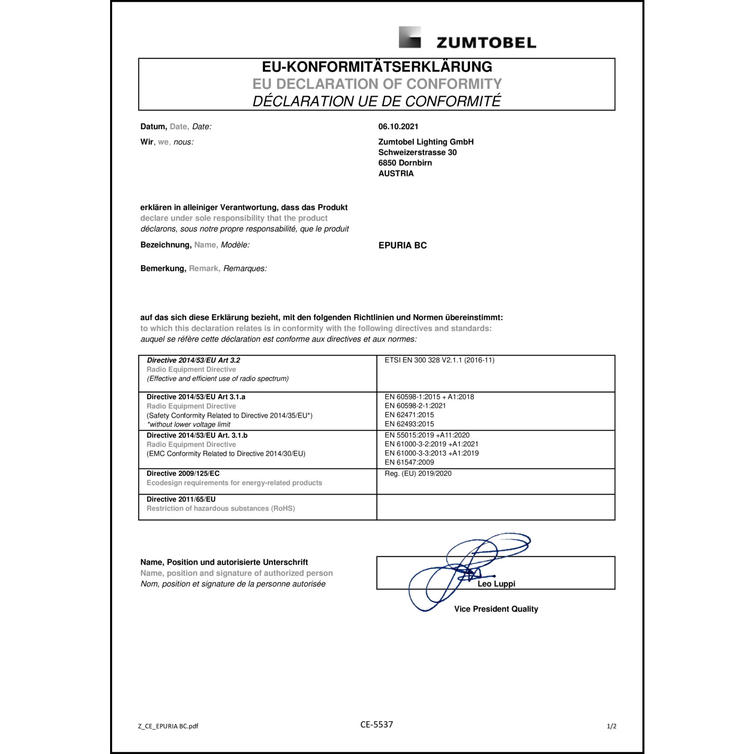 DOC CE-Erklärung (Declaration of conformity CE)