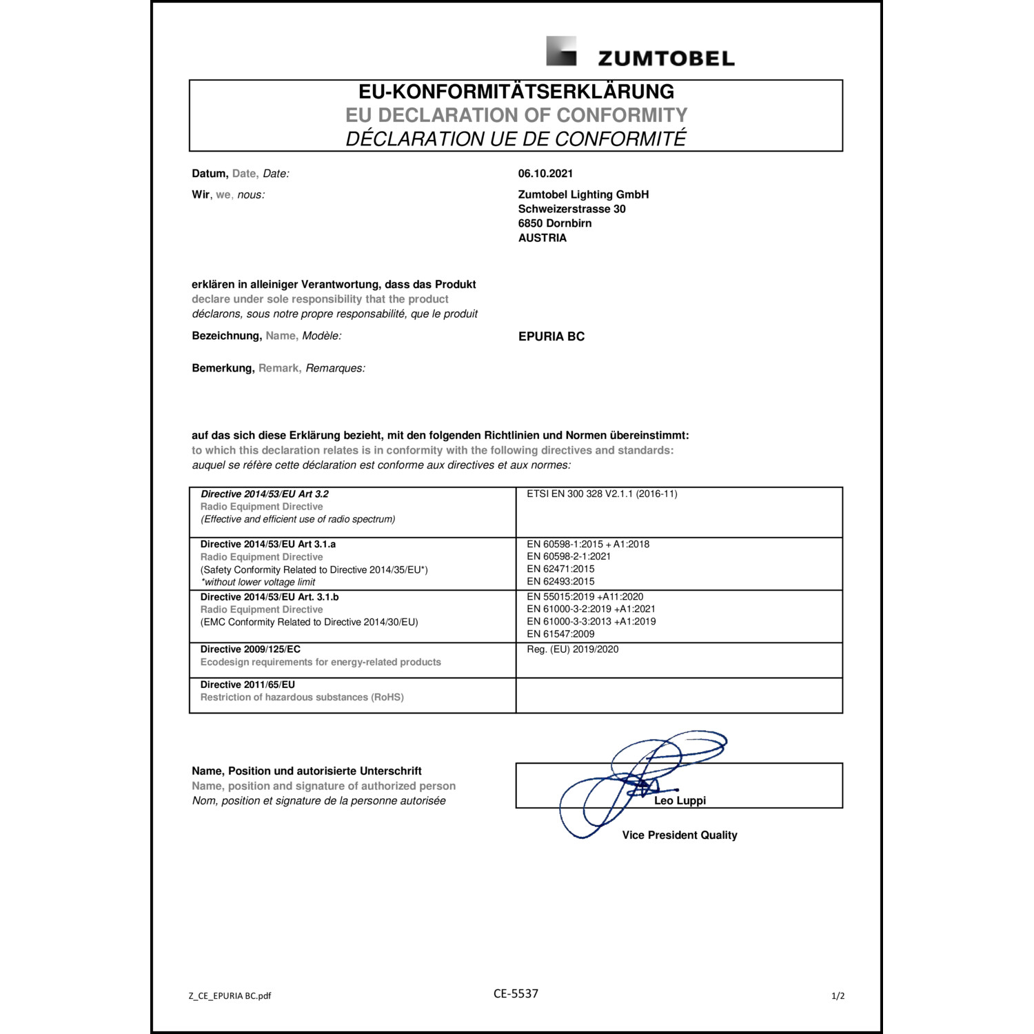 DOC CE-Erklärung (Declaration of conformity CE)