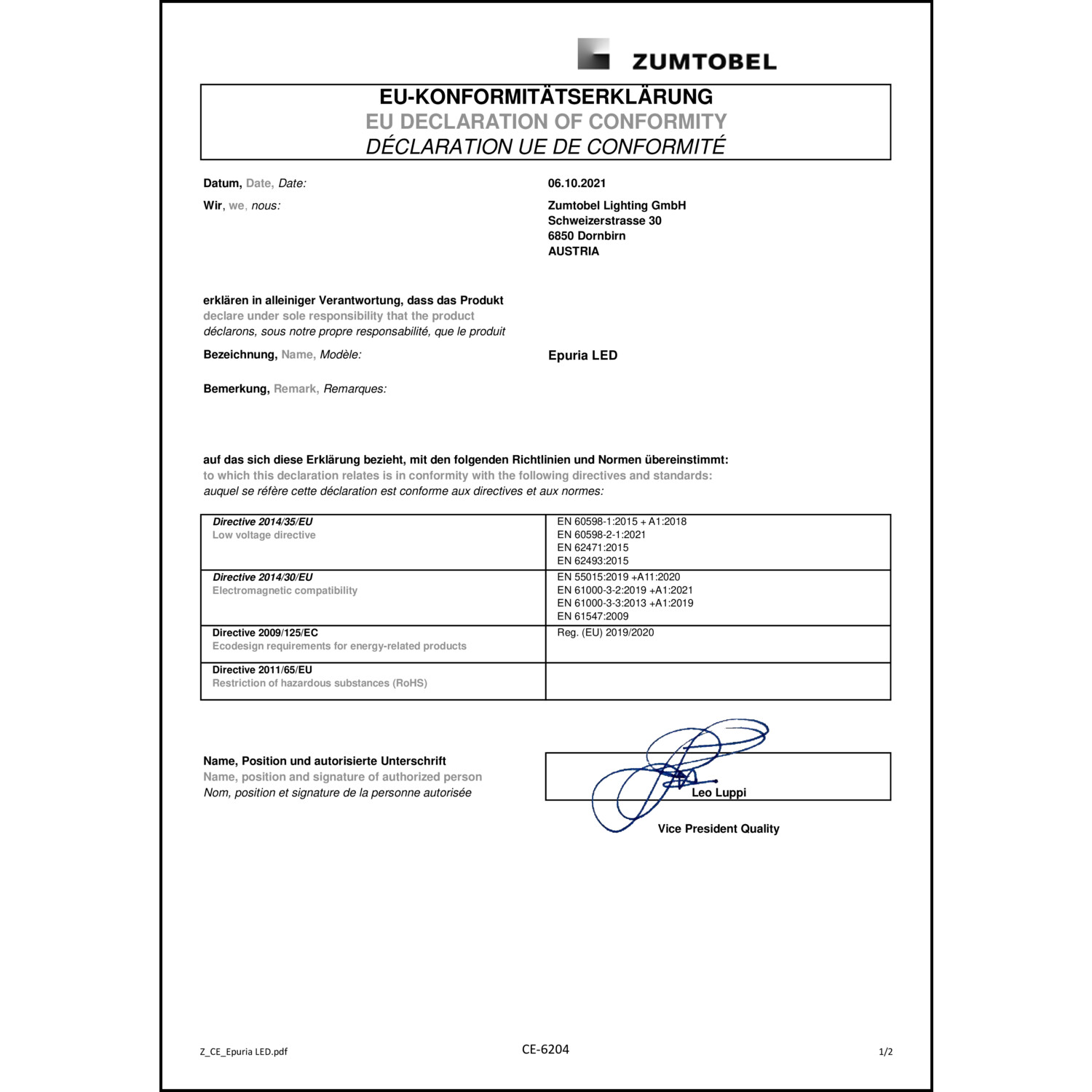 DOC CE-Erklärung (Declaration of conformity CE)