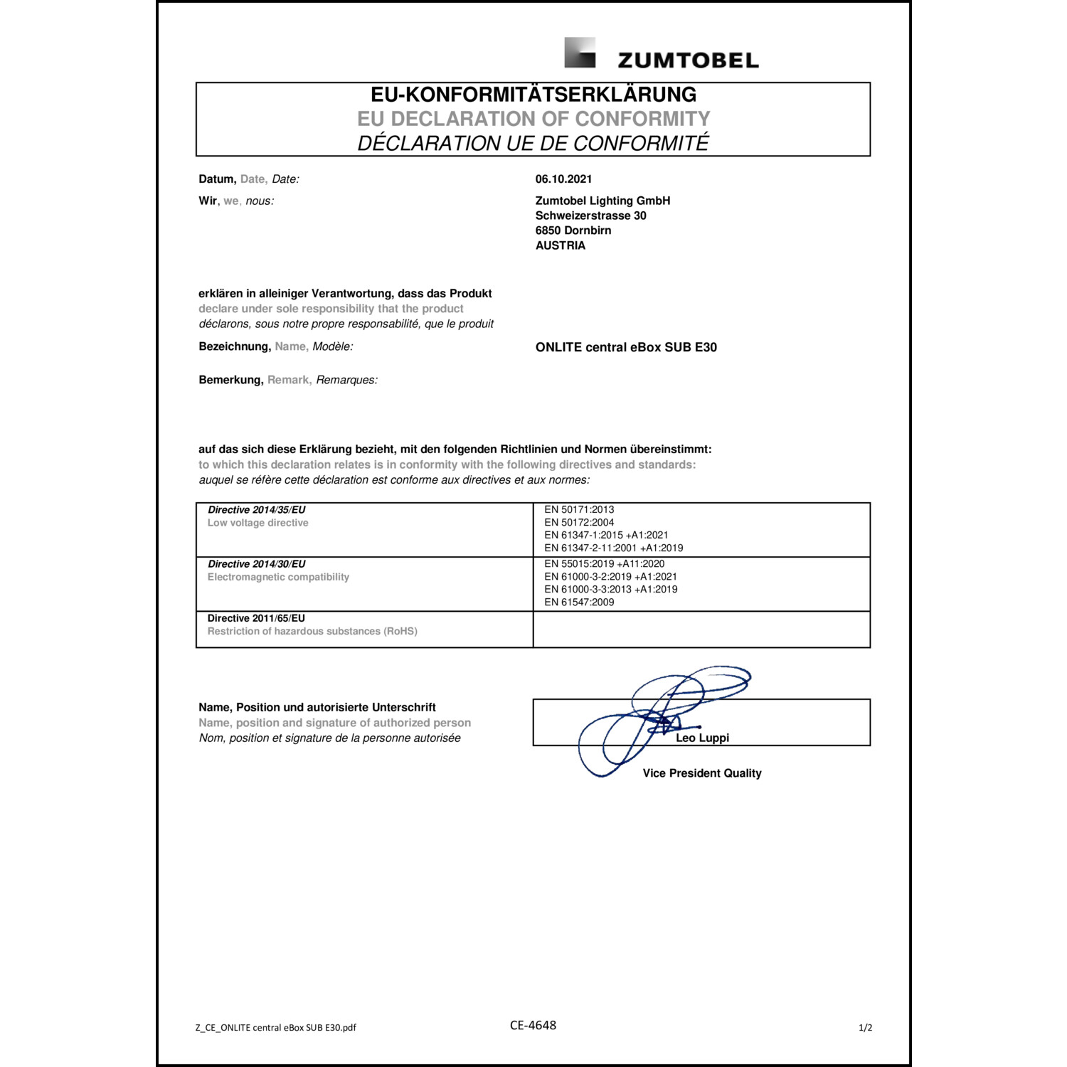 DOC CE-Erklärung (Declaration of conformity CE)