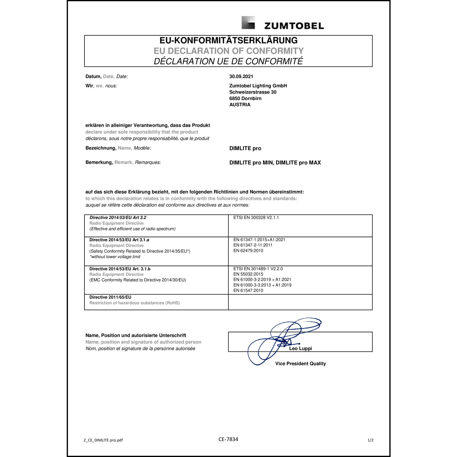 DOC CE-Erklärung (Declaration of conformity CE)