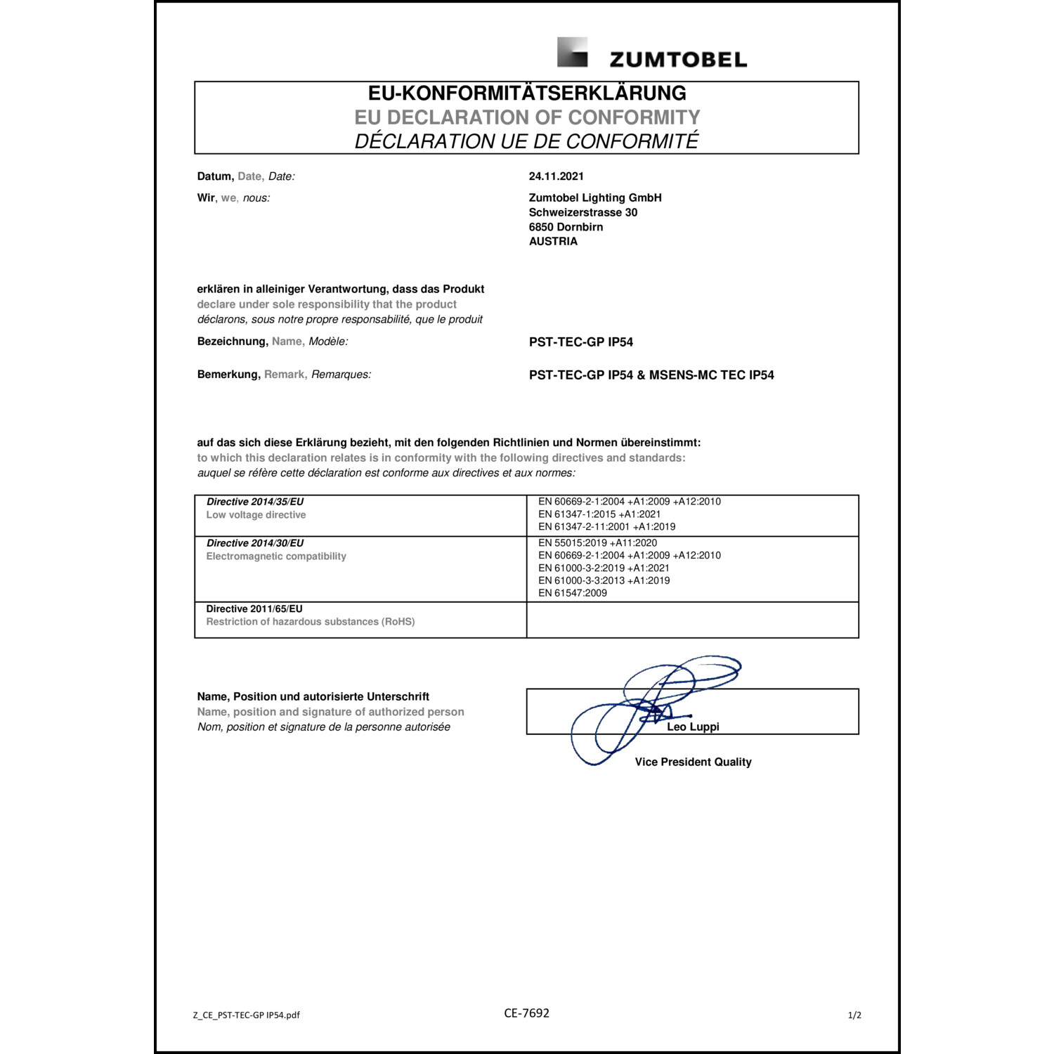 DOC CE-Erklärung (Declaration of conformity CE)