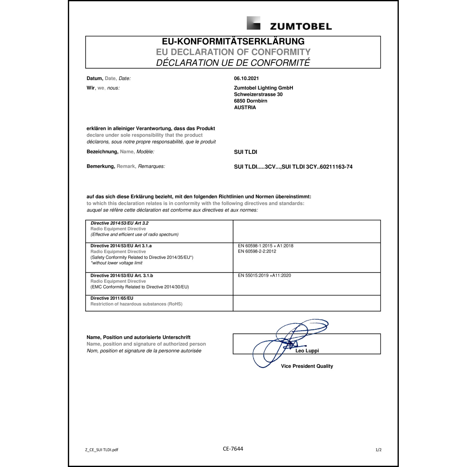 DOC CE-Erklärung (Declaration of conformity CE)