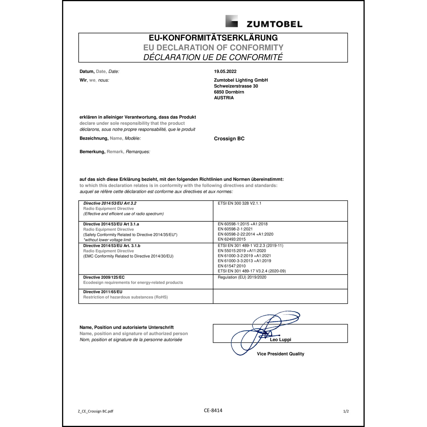 DOC CE-Erklärung (Declaration of conformity CE)