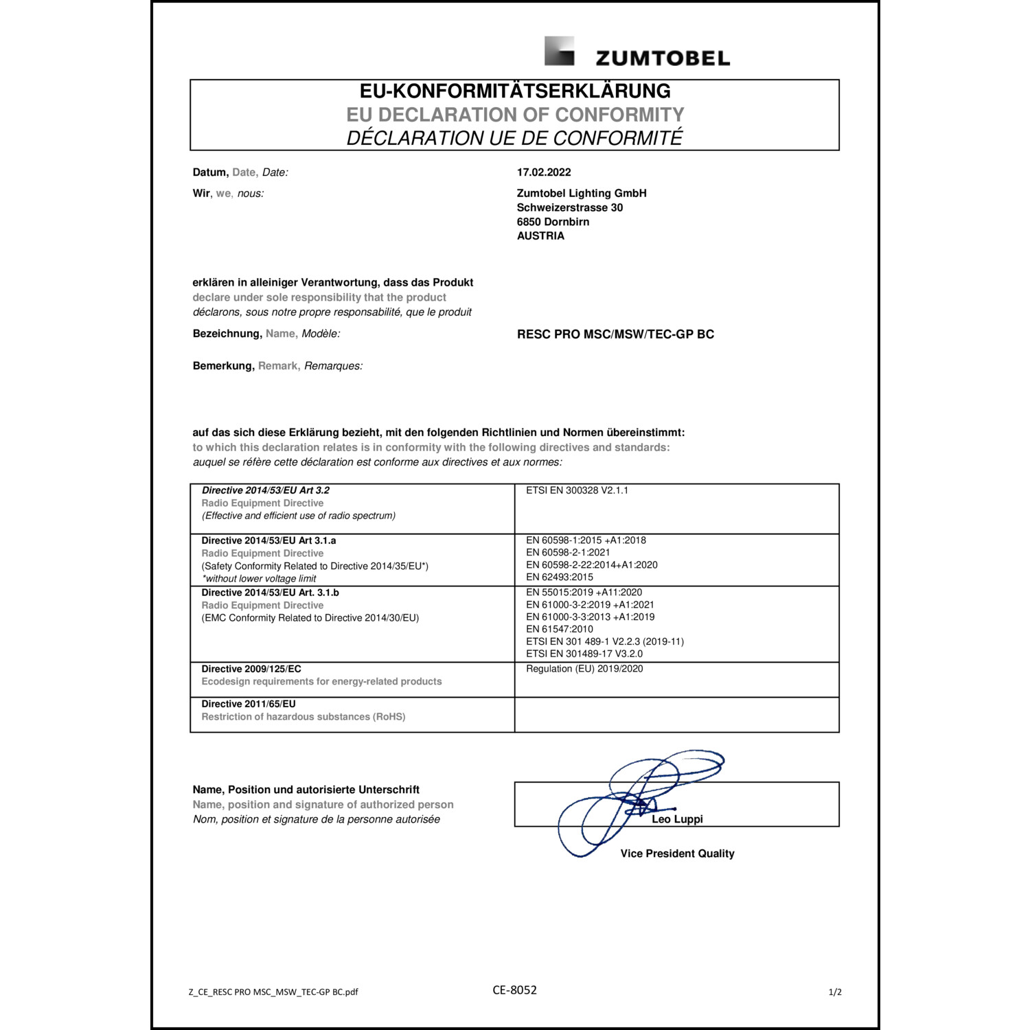 DOC CE-Erklärung (Declaration of conformity CE)