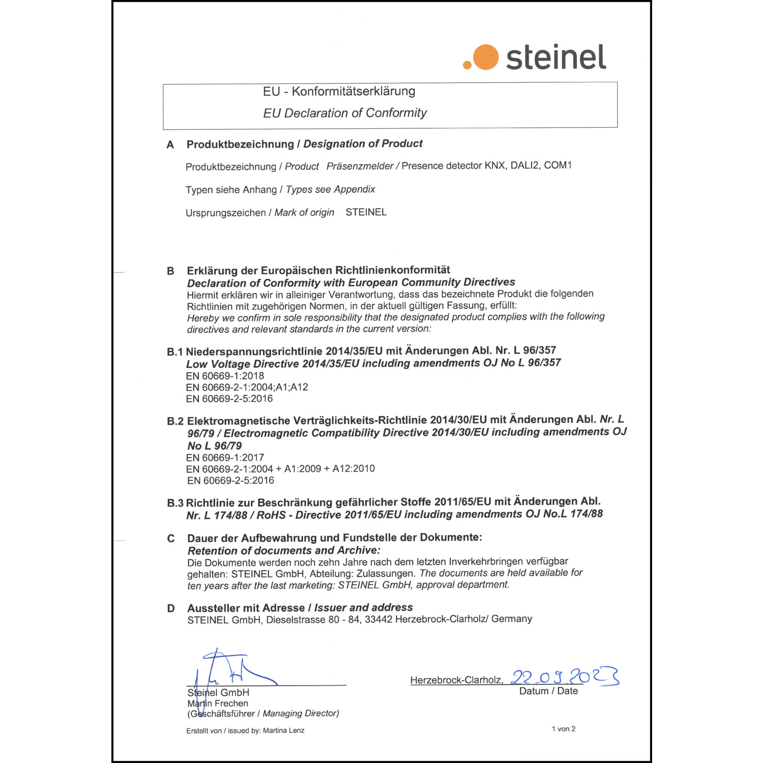 DOC CE-Erklärung (Declaration of conformity CE)