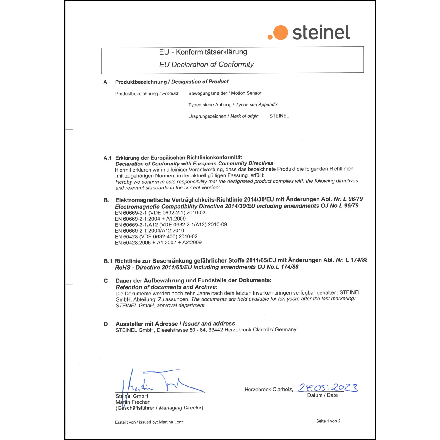 DOC CE-Erklärung (Declaration of conformity CE)