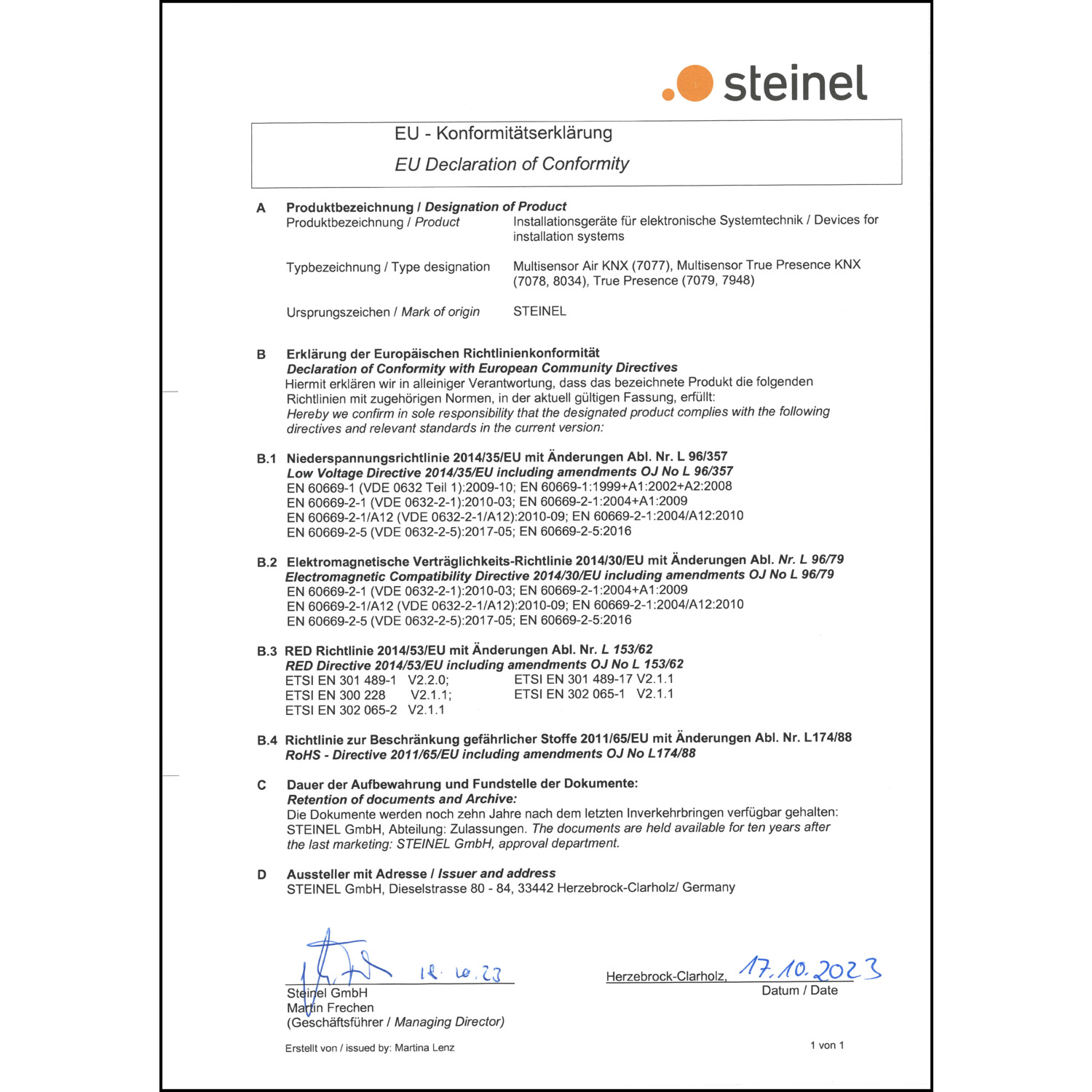 DOC CE-Erklärung (Declaration of conformity CE)