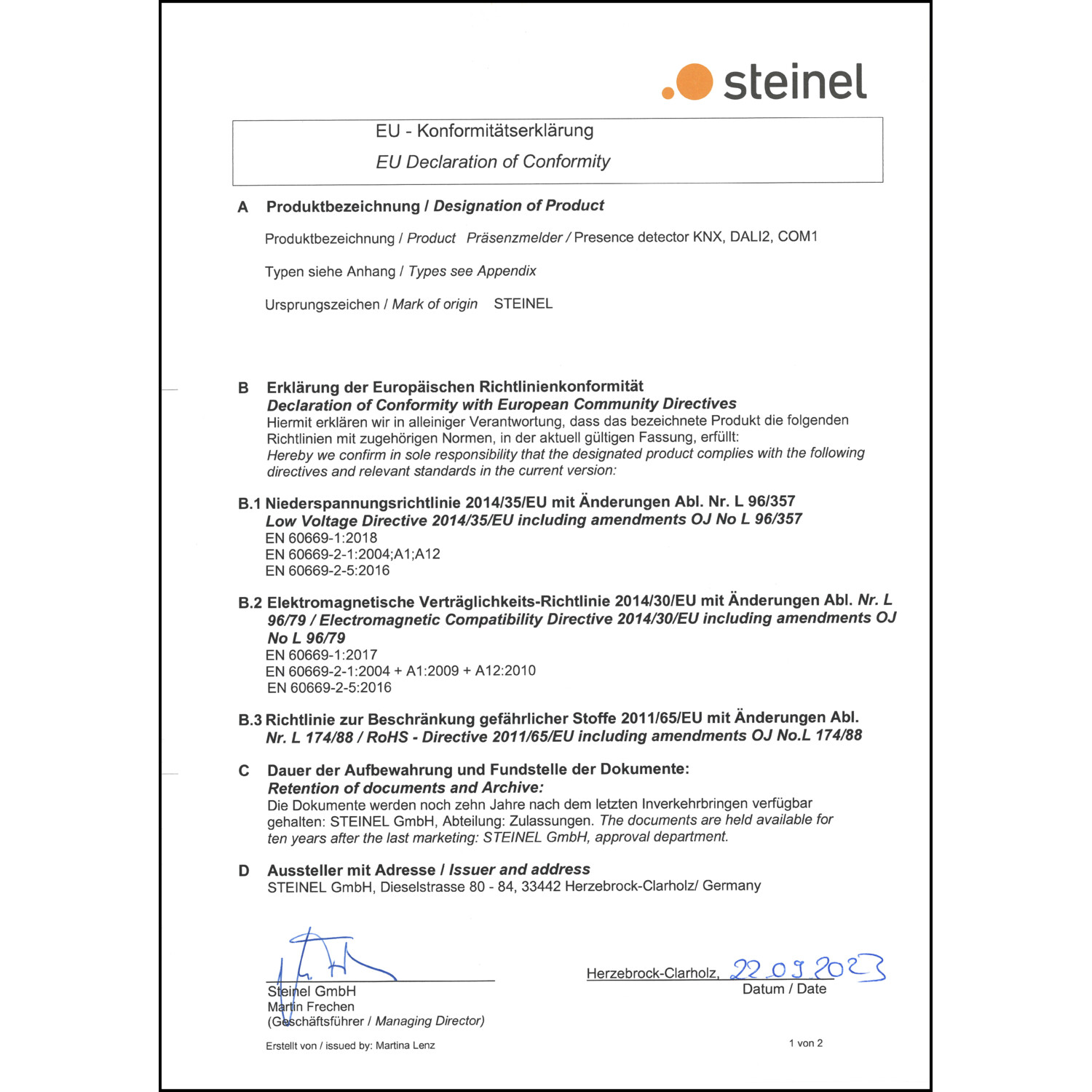 DOC CE-Erklärung (Declaration of conformity CE)