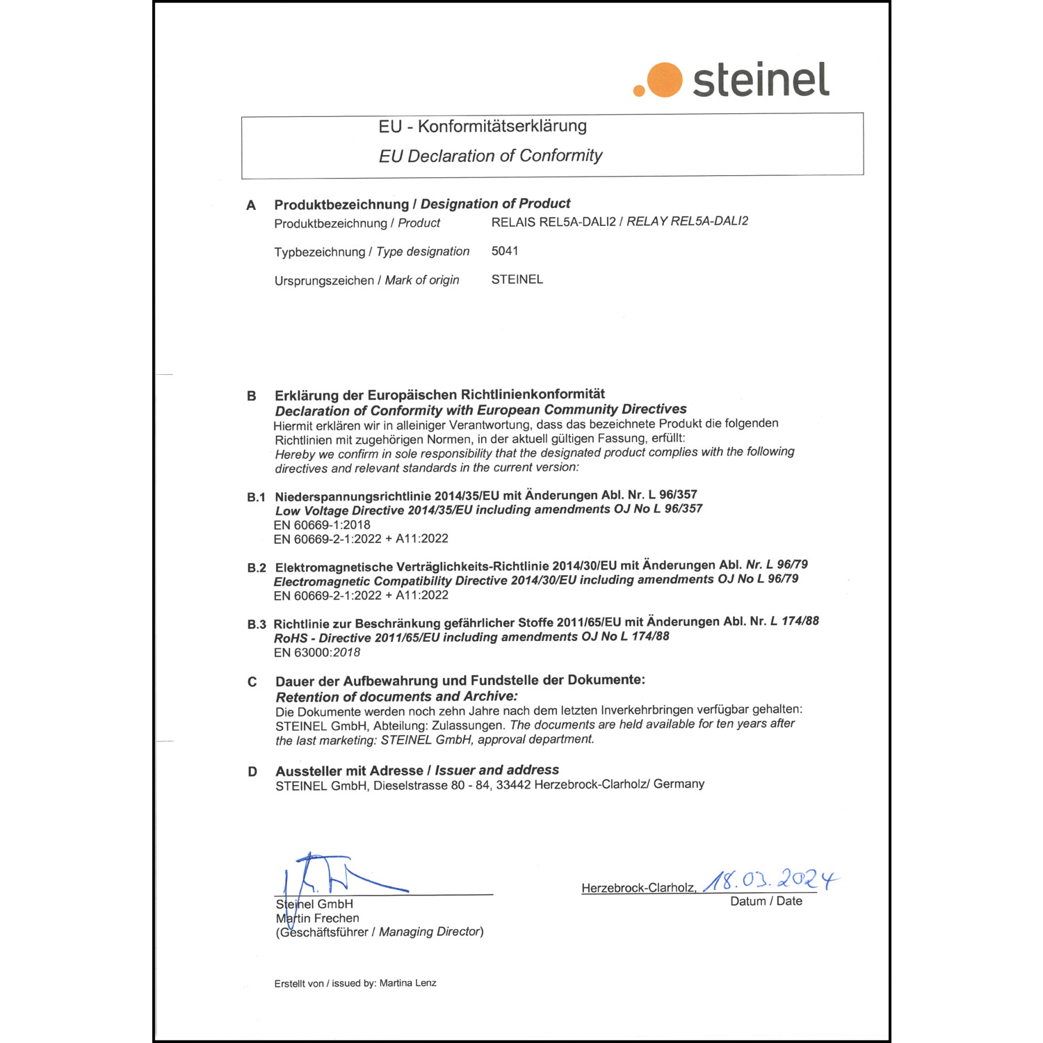 DOC CE-Erklärung (Declaration of conformity CE)