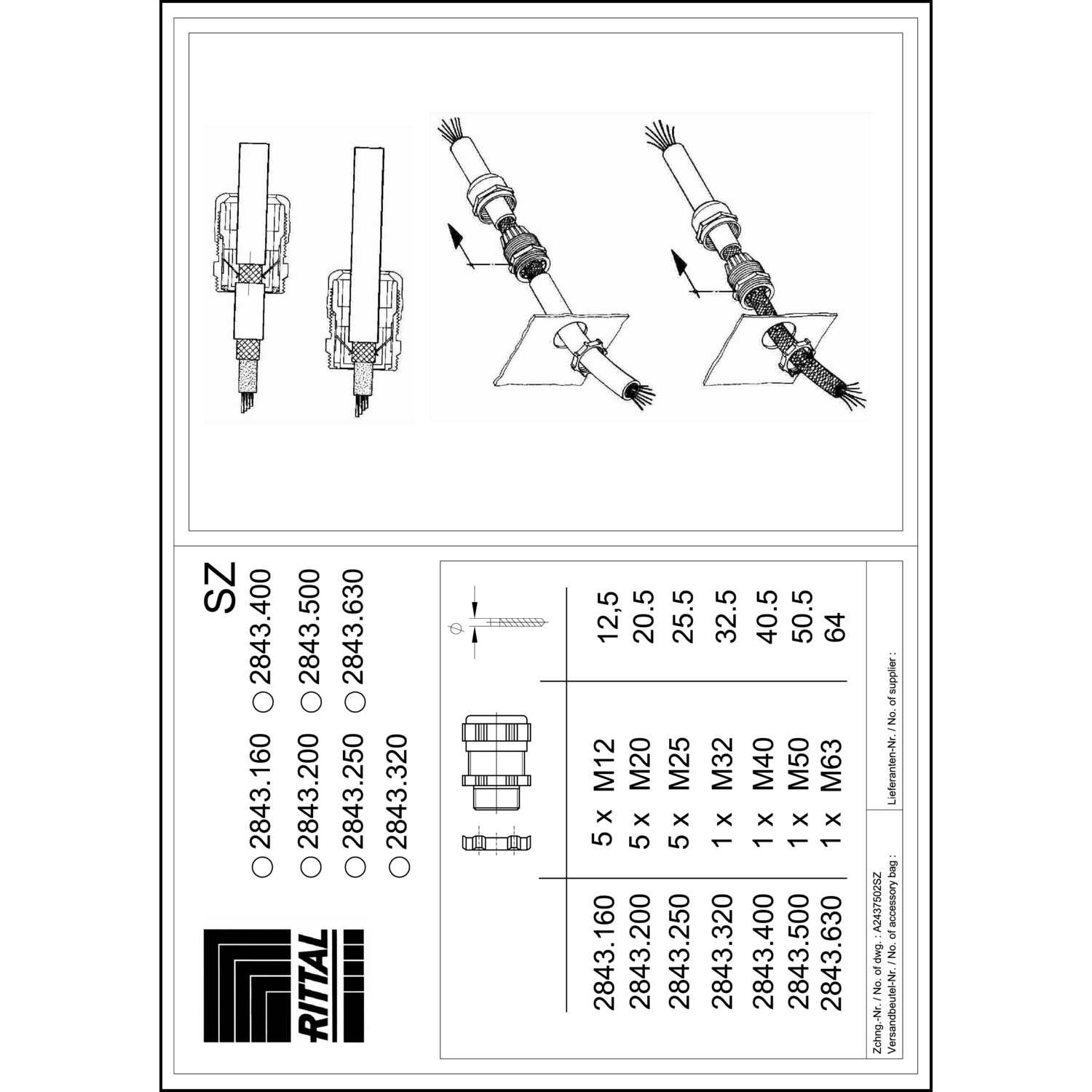 2843200 RITTAL SZ EMV KABELVERSCHR. M 20 (Tray=5Stk