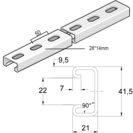 E9910 VERGOKAN INOXMP 41*21 SL PROFIL- SCHIENE GELOCHT Produktbild front M