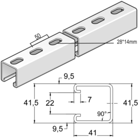 E9911 VERGOKAN INOXMP 41*41 SL PROFIL- SCHIENE GELOCHT Produktbild front M