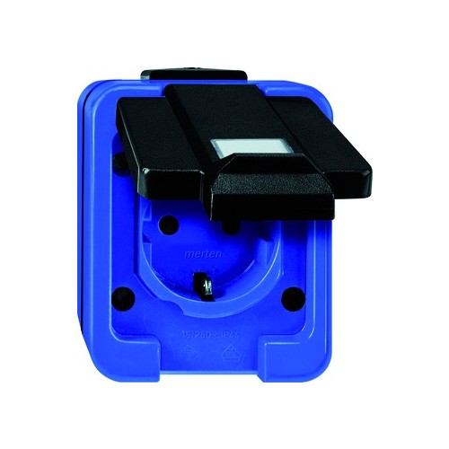 279091 MERTEN AP-FR-SCHUKO-STECKDOSE M. SCHRIFTFELD IP44,BLAU,SCHLAGFEST Produktbild Front View L