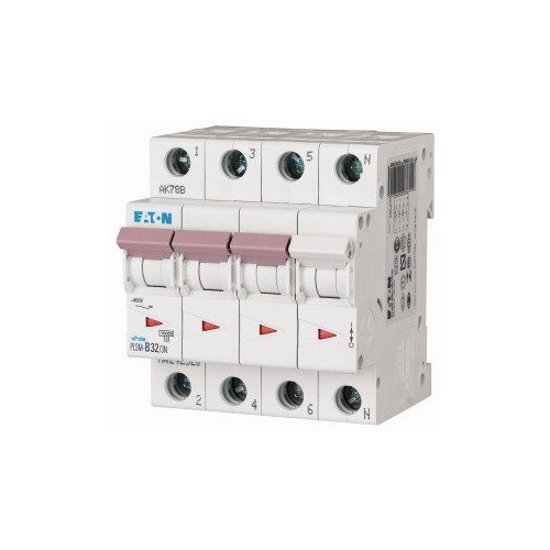 242520 EATON PLSM-B32/3N-MW LEITUNGSSCH. SCHALTER 32A 3P+N 4TE 10KA Produktbild Front View L