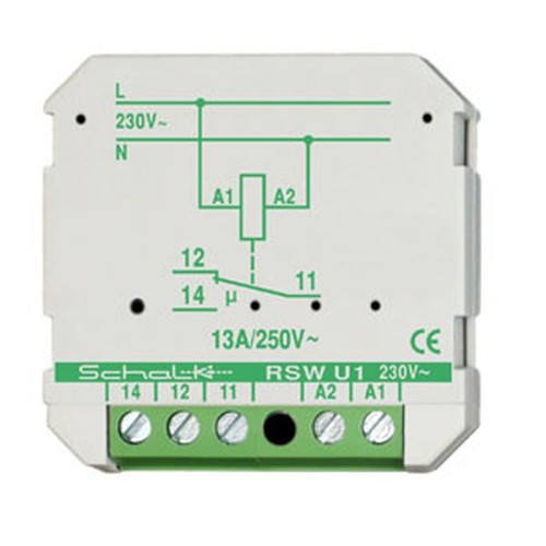 rswu19 SCHALK Schaltrelais 230V AC 1 Wechsl. 13A (UP) Produktbild Front View L