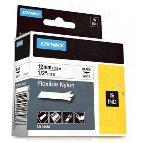 D18488 Dymo Rhino Band IND Nylon 12mm x 3,5m, schwarz auf weiß Produktbild Front View L