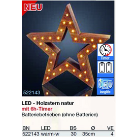 522143 Hellum LED Holzstern natur 6h-Timer, ohne Batterien, ø35cm Produktbild