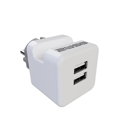 2U-449412 2USB Steckerladegerät EU2USB-A easyCharge Plugin +Handyhalter weiß/grau Produktbild
