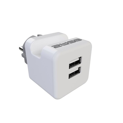 2U-449412 2USB Steckerladegerät EU2USB-A easyCharge Plugin +Handyhalter weiß/grau Produktbild