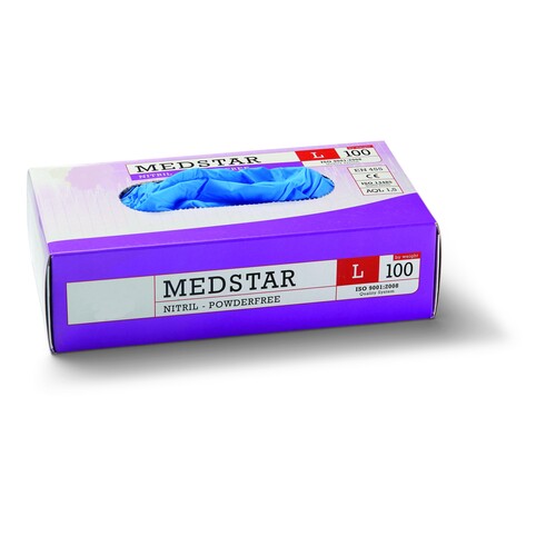 49252 Medstar Nitril Einweghandschuh blau Gr.M/8 (Box=100 Stk.) Produktbild Front View L