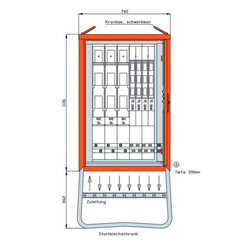 GV 0082 BOSECKER Gruppenverteilerschrank Anschlussleitung 277kVA Produktbild Front View L