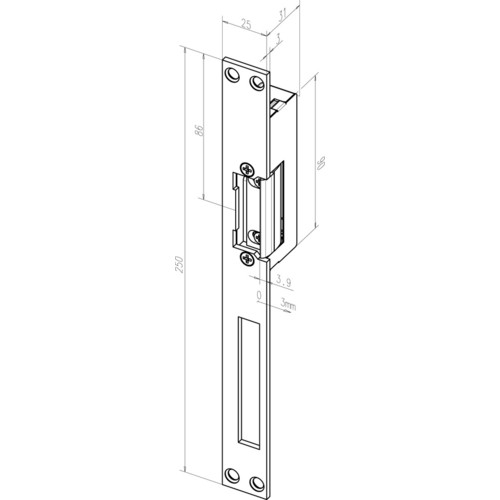 14FF---02135E31 Fuss 14 Fafix 12VDC Türöffner m. Verstellbarer Falle Produktbild Front View L