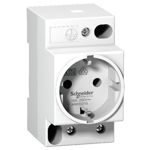 A9A15310 Schneider E. Steckdose PC MAX.16A Bei 250 V 2P+E V-Einbau Produktbild Front View L