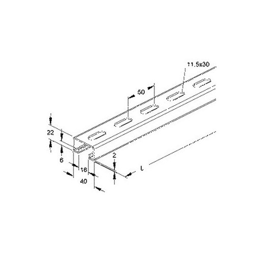 193134 NIEDAX 2986/600 FL Ankerschiene C-Profil SW18 40x22x600mm Produktbild Front View L