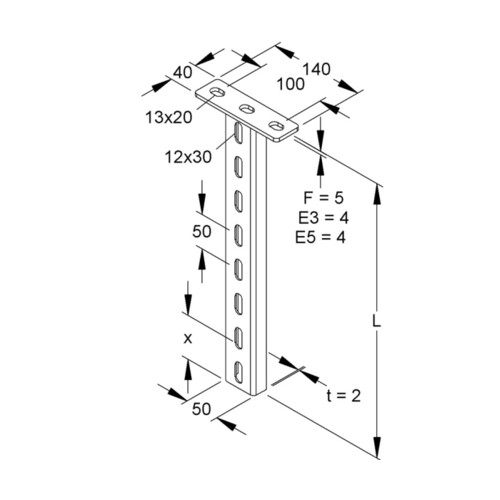 169009 NIEDAX HUF 50/400 Hängestiel U-Profil 50x22x400mm Produktbild Front View L