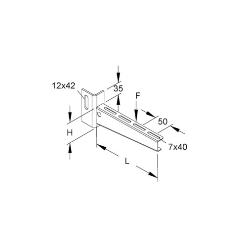 174409 NIEDAX KTU 200 Ausleger 60x210mm 2,5kN Produktbild Front View L