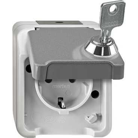 MEG2423-8029 Merten Schuko FR AP mit Schloss Nr.200 Gleiche Schließung lichtg Produktbild front M
