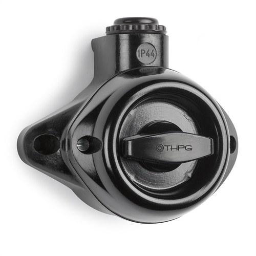 100831 THPG Feuchtraum Aufputz Drehschalter IP44 Schwarz Bakelit Produktbild Front View L