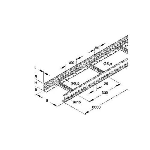 288007 Niedax KL 60.203 Kabelleiter 60x200x6000mm t=1,5mm gelocht Produktbild Front View L