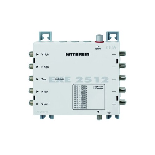20510094 Kathrein EXE 2512 Einkabel Multischalter 5 auf 1x12 Durchgang Produktbild Front View L