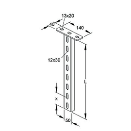 168705 Niedax HUF 50/200 Hängestiel U-Profil 50x22x200mm Produktbild