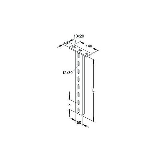 168705 Niedax HUF 50/200 Hängestiel U-Profil 50x22x200mm Produktbild Front View L