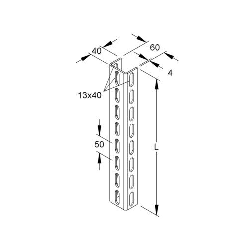 891764 Niedax U 6040/6000 F U-Profil 60x40x6000mm Produktbild Front View L