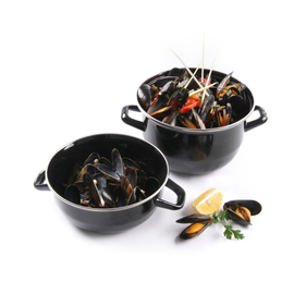 625101 Hendi Muscheltopf 240 mm, schwarz emailliert und Edelstahlrinne Produktbild front M