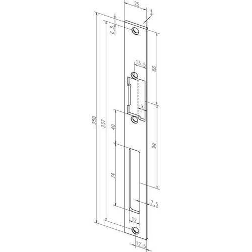 -------55A35-01 Eff Eff SCHLIEßBLECH PROFIX 2 HZ UNIVERSAL EST 250x25x3 Produktbild Front View L