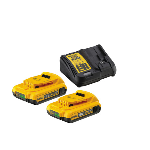 DCB115D2-QW DeWalt Akku-Kit Schnellladegerät + 2 x 2,0 Ah-Akkus Produktbild Front View L