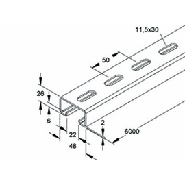 046232 Niedax 2992/6 E5L Ankerschiene, C Profil SW 22 mm, 48x26x6000 mm, t=2,0 m Produktbild