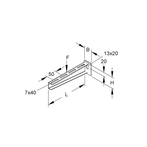 187904 Niedax KTA 600 Hängestiel  und Wandausleger, standard, 90x610 mm, 2,5 Produktbild Front View L