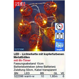 522396 Hellum Lichterkette kupferfarbene Metallbaelle 10 LED ww batteriebetr. Produktbild